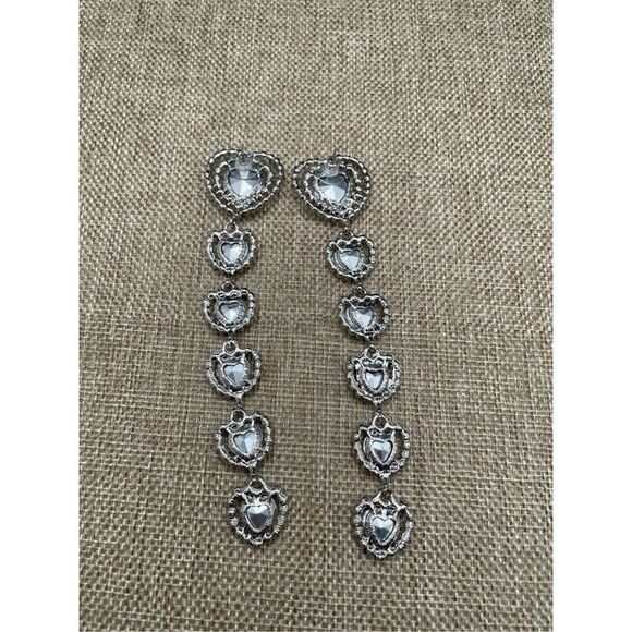 Boho Long Heart Full Diamond Dangle Earrings Sparkling Statement Rhinestone Drop - Picture 6 of 9